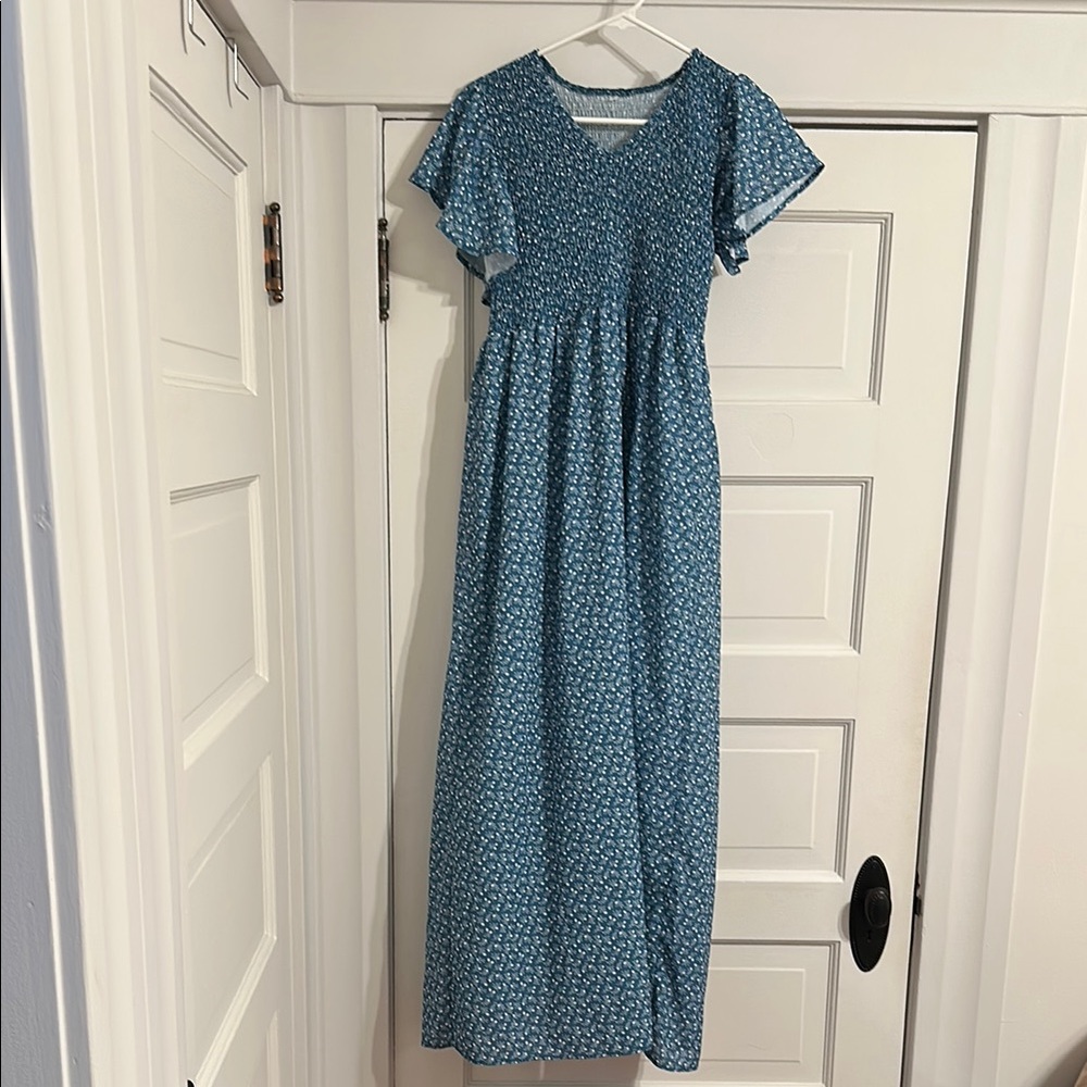 Blue Floral Maternity Maxi Dress